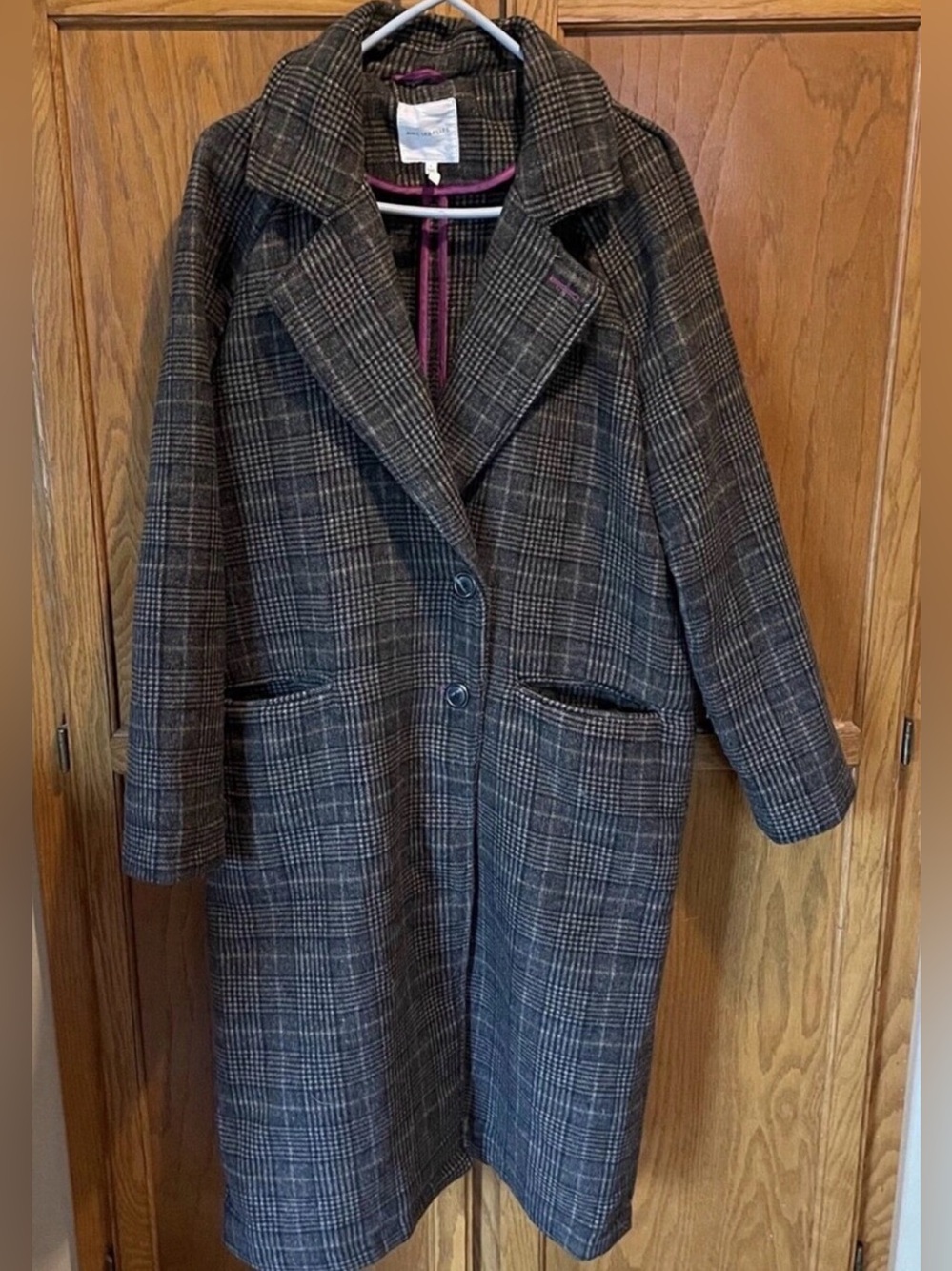 Size SX Avec Les Fille Dress Double Face Brow Plaid WoolCoat Women’s Brown Nwt